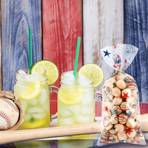 Chuangdi 100 Pack Cello Baseball Party Snack Bags Cellophane Baseball Treat Bags For Team Snacks Sports Goodie Pouches Birthday Party Supplies Fav...