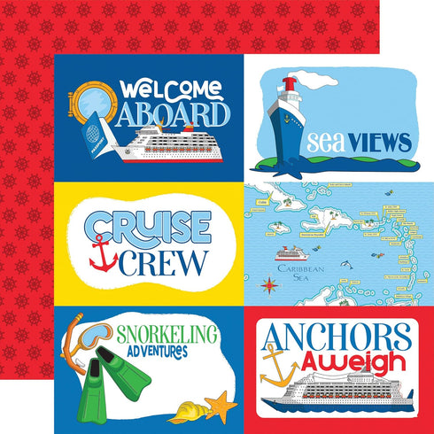 Cruise Scrapbook Paper 12x12 - Cruise Ship Scrapbook Paper with Palm Tree, Whale, Fun Phrases Design | Cruise Ship Scrapbooking Paper for Journal,...
