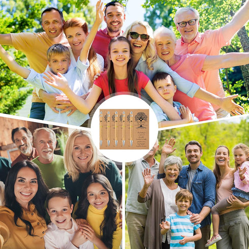25 Sets Family Reunion Favor Family Appreciation Bamboo Pen Gift Inspirational Ballpoint Pen with Remembering Our Roots Greeting Card Family Reuni...