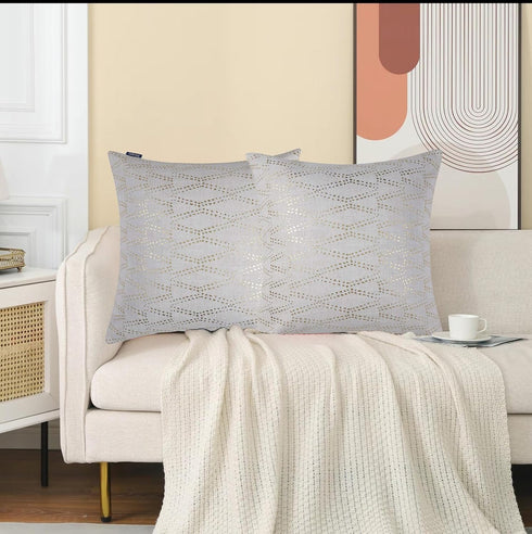 Gold Sofa Throw Pillow Cover 1pc 20X20inch Ecru White Textural Linen Look Metallic Print Rhombus Wavy Christmas Geometric Decorative Pillowcase Co...