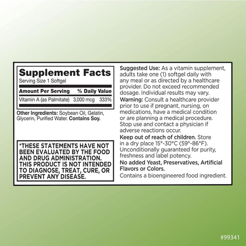 Quality Choice Vitamin A 3000 mcg 10,000IU Softgels...