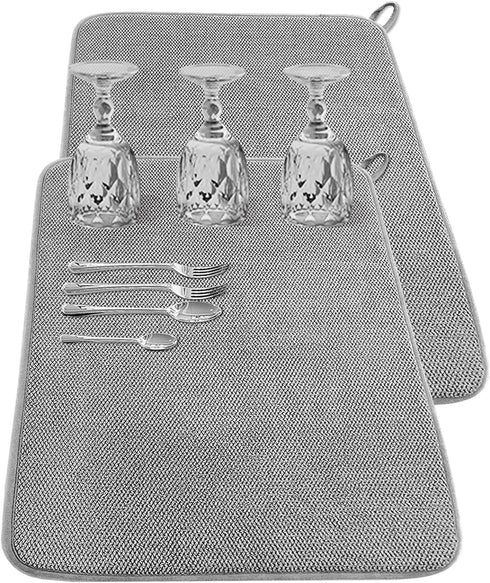 2Pack Large Dish Drying Mat for Kitchen Counter,24 x 17 Inch Microfiber Absorbent Dish Drying Pad,Large Size Dishes Drainer Mats for Countertops,S...