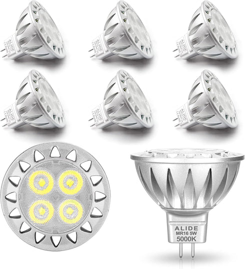 ALIDE 5W MR16 5000K Daylight White Led Bulbs GU5.3, MR16 20W-50 Watt Halogen Replacement, 12V Low Voltage MR16 Light Bulb for Accent Outdoor Lands...