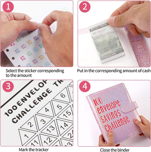 100 Envelopes Money Saving Challenge Binder, Save 5050 Dollars 100 Day Envelope Challenge Binder with 100 Cash Envelopes, Tracker, and Stickers...