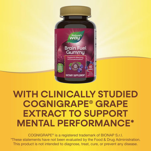 Nature's Way Brain Fuel, Supports Memory and Concentration*, Clinically Studied Cognigrape®, 60 Gummies, Grape Flavored...