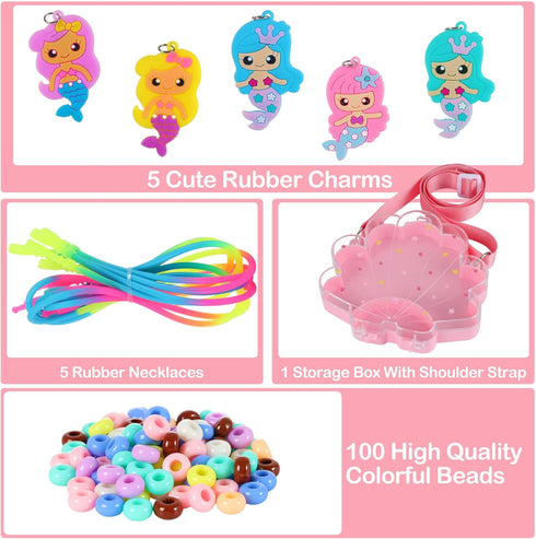 FLYINGSEEDS Mermaid Necklace Making Kit for Little Girls, Beads Jewelry Toys with Shoulder Box, Beaded Arts and Crafts Best Gifts for Toddlers Kid...