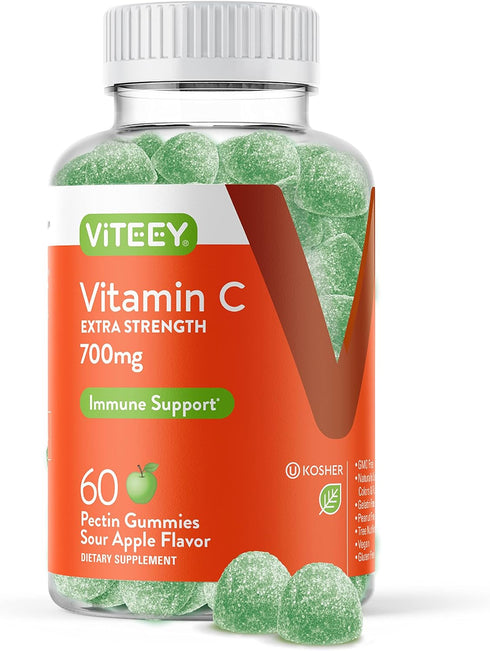 Vitamin C Gummies for Adults & Teens, 700mg Extra Strength - Immune Support Gummies - Immune Booster - Vegan, Gelatin Free, Gluten Free - Tasty Vi...