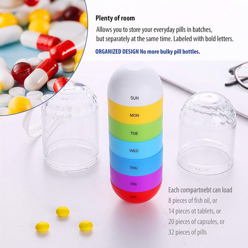 Deke Rainbow 7 Day Waterproof Pill Organizer case Tower Box Medicine Planner case (Seven Day Weekly Travel Container) Medication, Vitamin Holder O...