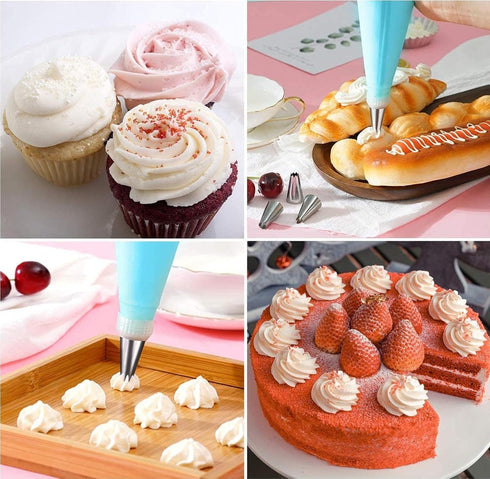 Cake Piping Set for Baking with Reusable Piping Bags and Tips, Standard Converters, Silicone Rings, Decorating Supplies for Deviled Egg , Cupcake ...