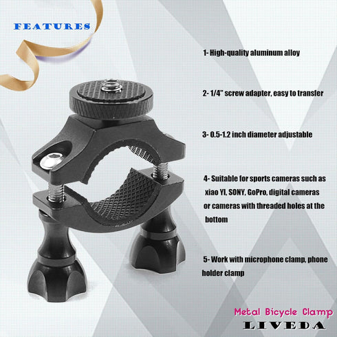 Bike Camera Mount for Mountain Bicycle/Motorcycle Action Camera, Bike Mount Compatible with Sports Camera GoPro OSMO SJCAM DJI with 1/4 Screw Adap...