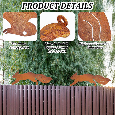 CREATCABIN Metal Rusty Running Squirrel to Screw in Wood Rust Silhouette Squirrel Decor Art Ornament Exquisite Animal Sculpture Tree Stake Decorat...
