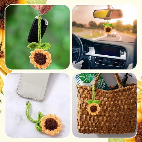 Handmade Sunflower Car Rear View Mirror Hanging Accessories Ornaments Cute Women's Car Interior Decorations Automotive Interior Aesthetic Gifts...