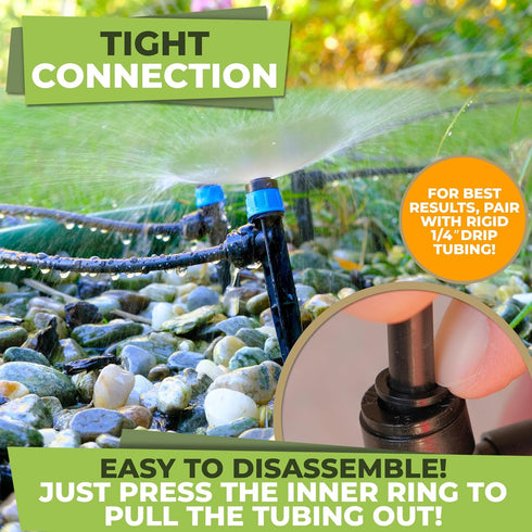 Carpathen 30pcs Drip Irrigation Emitters - 1/4" Drip Irrigation System Push-to-Connect - Adjustable 360 Degree Drip Emitters Vortex on 6" Sturdy S...