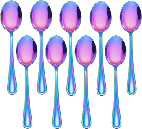 LIANYU 9-Piece Rainbow Toddler Spoons, Kids Baby Spoons Self Feeding, Stainless Steel Children Silverware Set for 2-10 Year Old, Preschooler Cutle...