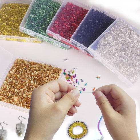 4000pcs Bugle Beads, Embroidery Tube Beads for Jewelry Making, Small Long Beads for Craft DIY Bracelet Necklaces Supplies, 7x2mm,blue...