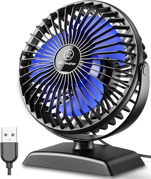 JZCreater USB Desk Fan, USB Fan Mini, 360 Rotation Desktop Fan with 3 Speed, Table Personal Cooling Fan, Quiet Mini Desk Fan, USB Powered, Small F...