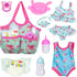 UNICORN ELEMENT 8 Pcs Baby Doll Clothes and Accessories, Baby Doll Feeding and Caring Set with Baby Doll Diaper Bag, Clothes, Diapers, Bottles, Pa...