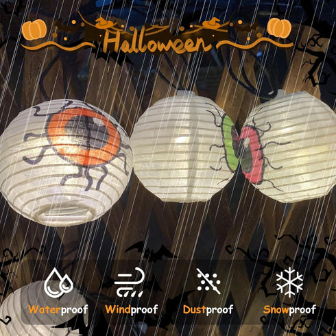 Halloween Eyeball Lantern String Lights, 8.5Ft Spooky Lantern LED Lights with 10 Novelty Eyeball Printed Lanterns for Halloween Hunting Party Outd...