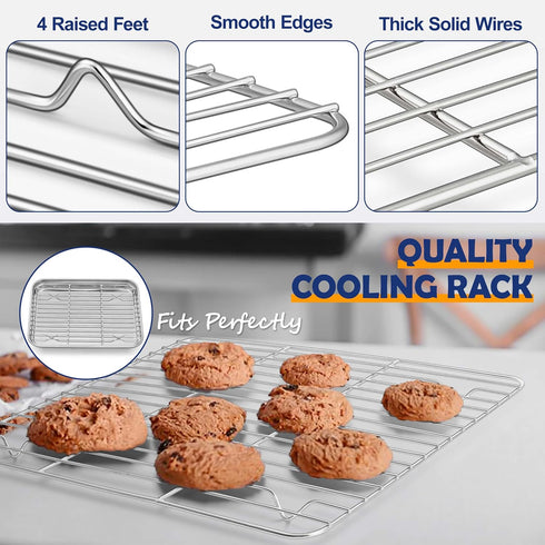 Joyfair Toaster Oven Baking Pan with Rack, 9”x 7” Stainless Steel Small Baking Tray and Cooling Rack Set, Great for Cookies/Bacon/Steaks, Non Stic...