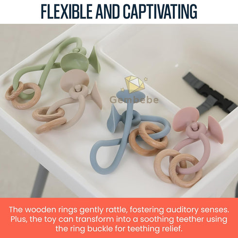 High Chair Toys with Suction Cups | Silicone & Wooden High Chair Suction Cup Toys for Babies 6-12 Months | Engaging Baby Teething Toys (Mustard Ye...