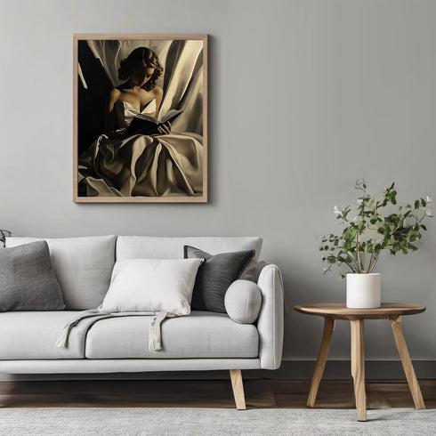 Posterizer 1 pcs-elegant woman in a white gown reading a book 2-Abstract & Modern Art Gift for Art Lovers Living Room Bedroom Decor- unframed wall...