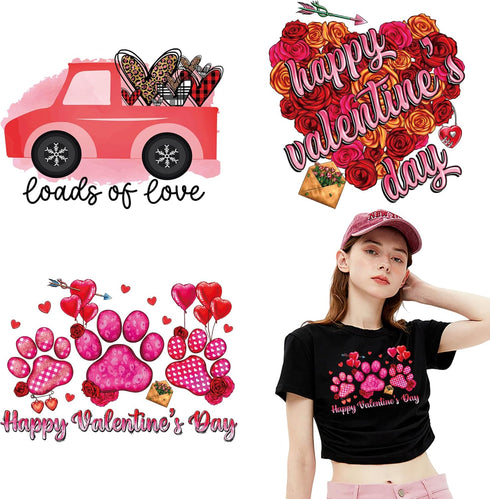 3 Sheets Valentine's Day Iron on Transfer Stickers Valentines Day Iron on Vinyl Patches Heat Transfer Red Heart Design HTV Iron on Transfer Paper ...