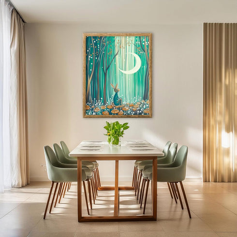 Posterizer 1 pcs-whimsical surreal forest scene with little bunny in moonlight 4-Fantasy & Fiction Art-Art for Animal Lovers-Gift for Daughter, So...