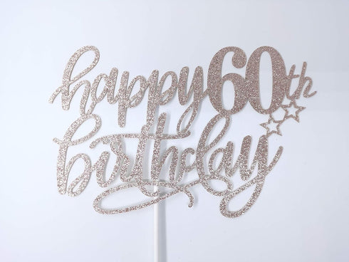 Happy 60th Birthday Cake Topper Rose Gold Glitter, 60th Anniversary Cake Topper 60 Birthday Cake Topper Rose Gold 60th Birthday Cake Decorations f...