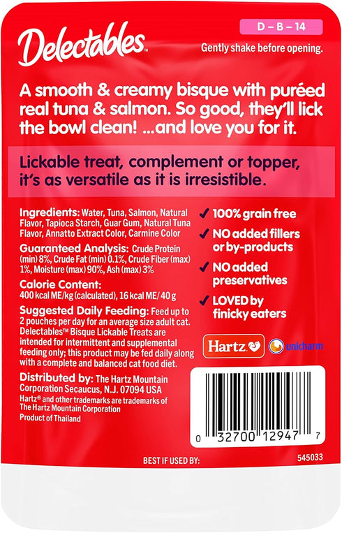 Hartz Delectables Bisque Tuna & Salmon Lickable Wet Cat Treats, 12 Count...