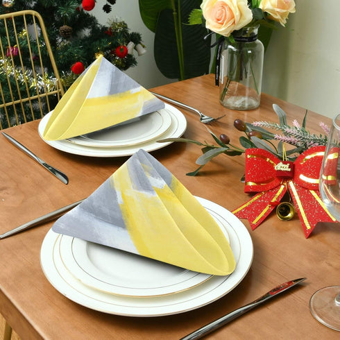 ALAZA Grey and Yellow Abstract Art Painting Cloth Napkins Dinner Napkins Set of 6,Reusable Table Napkins Washable Polyester Fabric for Cocktail Pa...