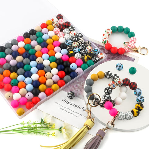 150pcs Silicone Beads, 15mm Silicone Beads, Silicone Beads for Keychain Making?Silicone Beads 15mm Bracelet Making Kit and Loose Round Silicone Be...
