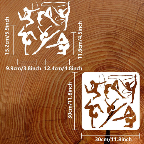 FINGERINSPIRE Gymnastics Painting Stencil 11.8x11.8 inch Plastic PET Painting Stencil 6 Styles Women Gymnastics Template Sports Stencil Large Draw...