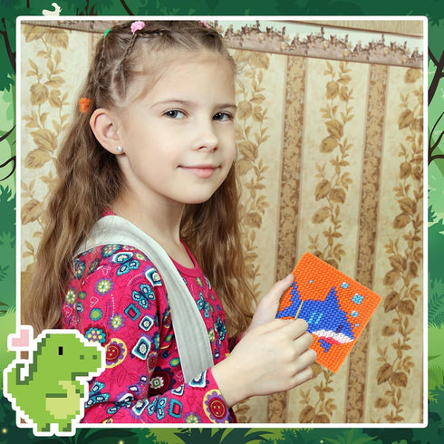 Pllieay 10-in-1 Cross Stitch Beginner Kit for Kids, Embroidery Kit Includes 10pcs Plastic Mesh Canvas with Pattern, 15 Yarns, 5 Weaving Needles, N...
