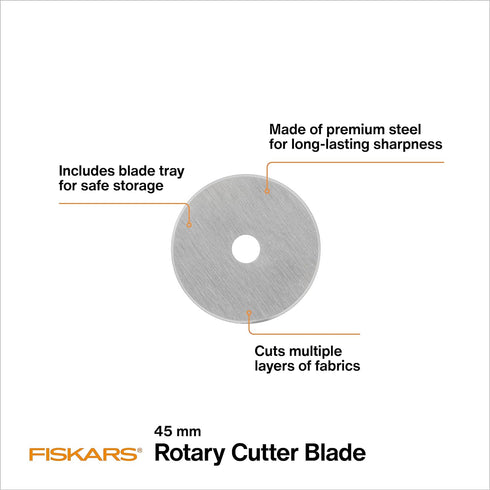 Fiskars 45mm Rotary Blades (5 Pack) - Rotary Cutter Blade Replacement - Crafts, Sewing, and Quilting Projects - Grey...