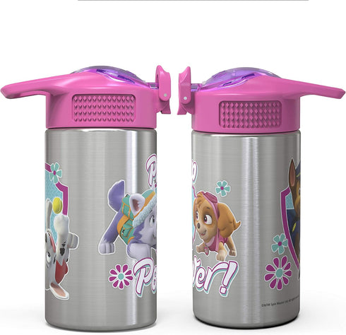Zak Designs Paw Patrol Skye - Stainless Steel Water Bottle with One Hand Operation Action Lid and Built-in Carrying Loop, Straw Spout is Perfect f...