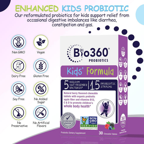 Kids Probiotic Supplement, Daily Support for Kid's Gut, Immune, Brain & Whole Body Health, 15 Strains 5 Billion CFU, Organic Prebiotic Apple Fiber...