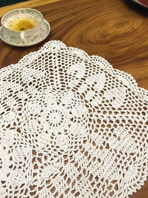 White Handmade Crochet Cotton Table Runner Lace Doilies Doily Rectangle Dresser Scarves,16 by 24 Inches....
