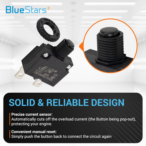 BlueStars 5 Packs 20Amp Thermal Circuit Breaker 125/250V AC 32V DC - Overload Protector with Push Button Manual Reset - Compatible with Automotive...