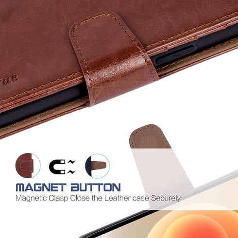 Arae Compatible with iPhone Case Wallet Flip Cover with Card Holder and Wrist Strap for iPhone (iPhone 12/12 Pro (6.1"), Brown)......