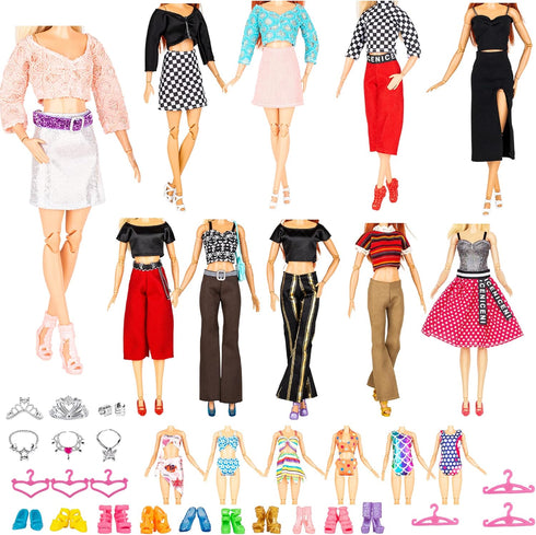 New Modern Doll Clothes and Accessories - 39 Items Gift Set , 10 Sets Modern Series Fashion Outfit Include 5 Dresses, 5 Top 5 Pants and 3 Swimsuit...