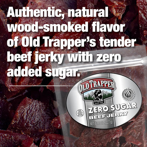 Old Trapper Zero Sugar Beef Jerky, Eight-Ounce Individual Package, Natural Wood Smoked Keto-Friendly Snack, 14 Grams of Protein, 70 Calories, and ...