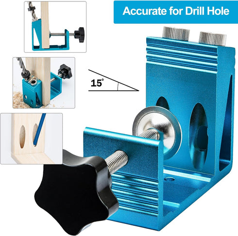 Pocket Hole Jig Kit Dowel Drill Joinery Screw Kit Carpenters Wood Woodwork Guides Joint Angle Tool All-In-One Drill Hole System Set -Upgrade Versi...