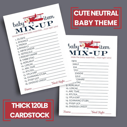 Airplane Baby Shower Games for Boys - Word Scramble Activity - Fun Gender Neutral Baby Shower Game for Guests - Adventure Theme in Red and Blue - ...