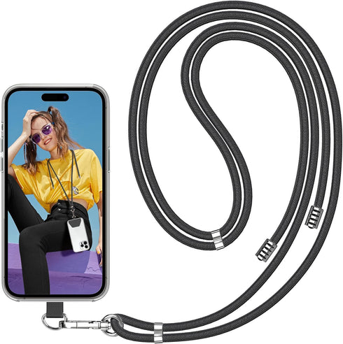 SS Phone Lanyard, Cell Phone Lanyard with Adjustable Detachable Neckstrap and Phone Tether, Phone Strap Suitable for All Smartphones-Black...