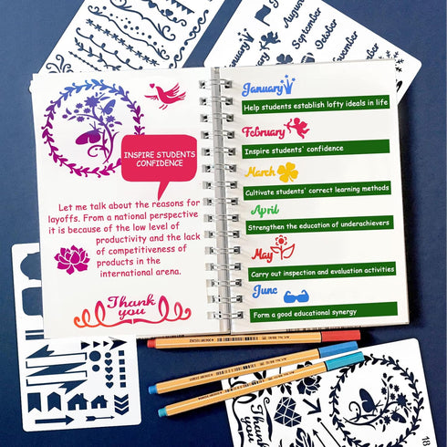 30 Pieces Mixed Bullet Journal Stencil Kit, Letter Drawing Painting Alphabet, Reusable Accessory for DIY Planner Scrapbooking Wall Decor (17.8 x 1...