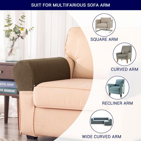 SUBRTEX Stretch Armrest Covers Spandex Arm Covers for Chairs Couch Sofa Armchair Slipcovers for Recliner Sofa with Twist Pins 2pcs (Coffee)...