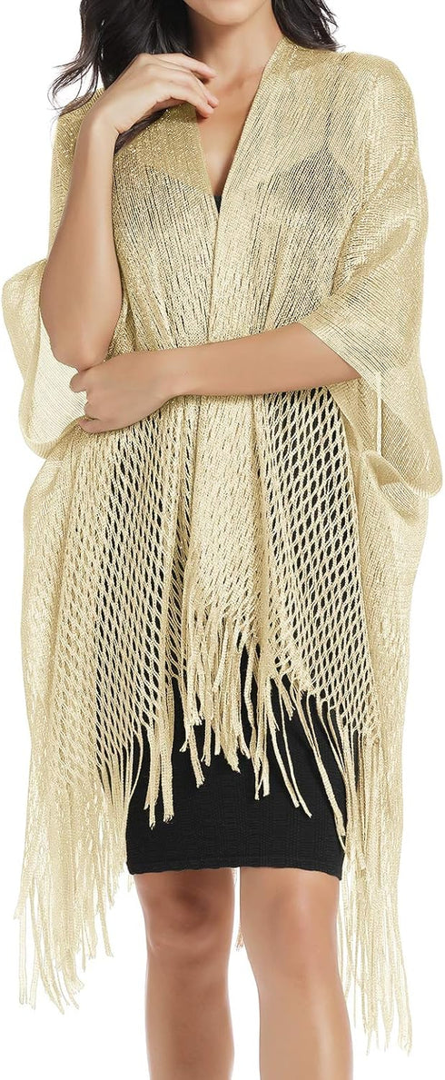 Womens Large Metallic Shawls and Wraps Kimono Cardigan...