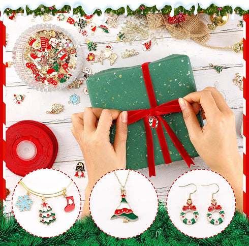 SANNIX 350Pcs Christmas Charms for Jewelry Making, Gold Enamel Charms Christmas Charm Pendants for DIY Crafts Bracelets Necklace Earrings Craft Su...