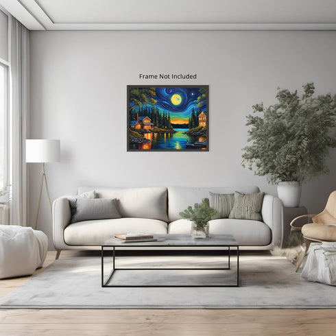 Posterizer 1 pcs- quaint old village-building in nature-night sky 6-Landscape & Nature Art-Floral Botanical Art- Decor for Home & Office- unframed...