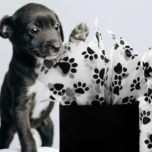 Hi Sasara 30 Sheets Large 20 x 28 inch Dog Paw Print Tissue Paper Bulk Black and White Dog Paw Print Tissue Paper for Gift Bags Dog Paw Print Tiss...